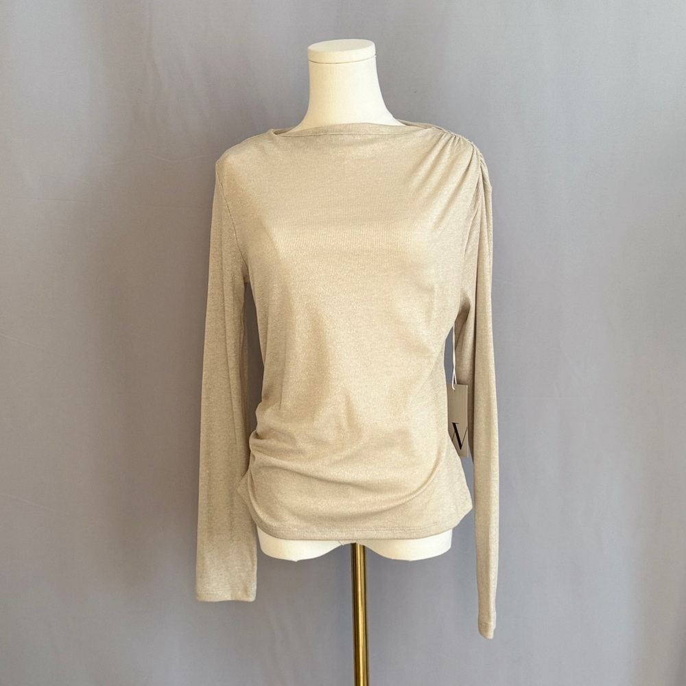 Worthington Shimmering Beige Long Sleeve Top Perfect For The Holidays